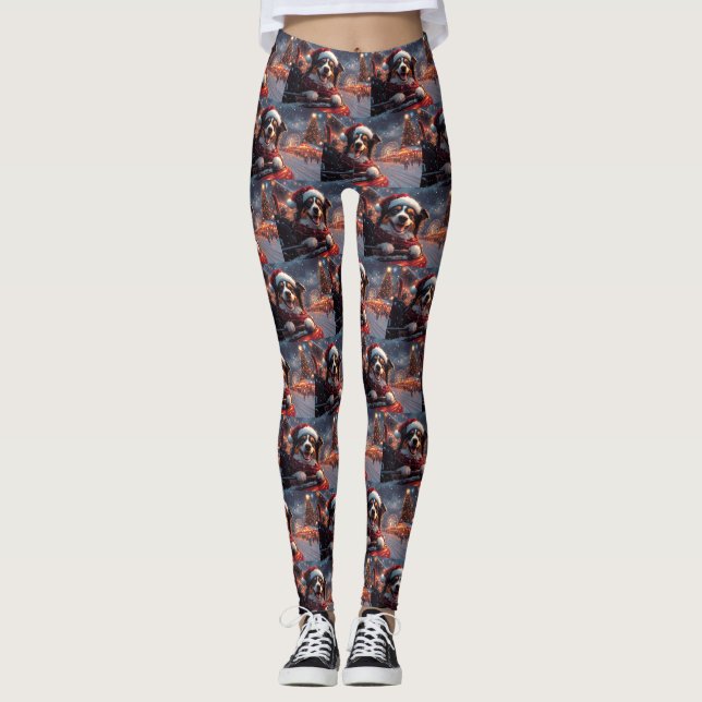 Australian Kelpie Dog Roller Coaster Christmas Leggings (Front)