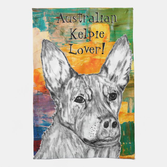 Australian Kelpie Dog Sketch Kitchen Towel (Vertical)
