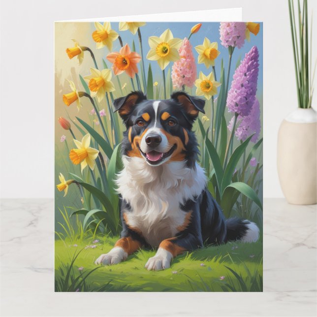 Australian Kelpie Dog Spring Flowers Painting Card (Front)