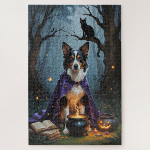 Australian Kelpie Dog Whimsical Halloween Painting Jigsaw Puzzle
