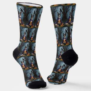 Australian Kelpie Dog Whimsical Halloween Painting Socks