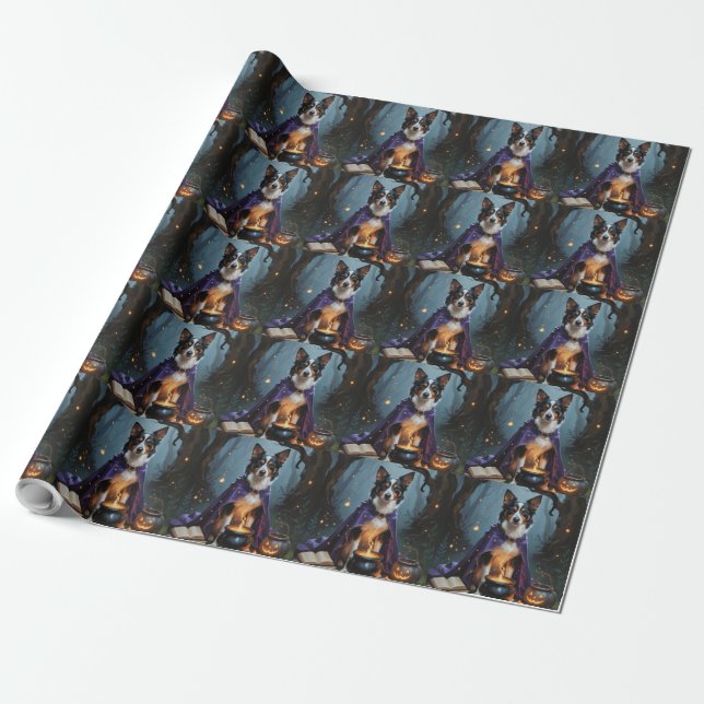 Australian Kelpie Dog Whimsical Halloween Painting Wrapping Paper (Unrolled)