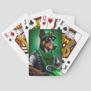 Australian Kelpie driving bike St. Patrick's Day Playing Cards
