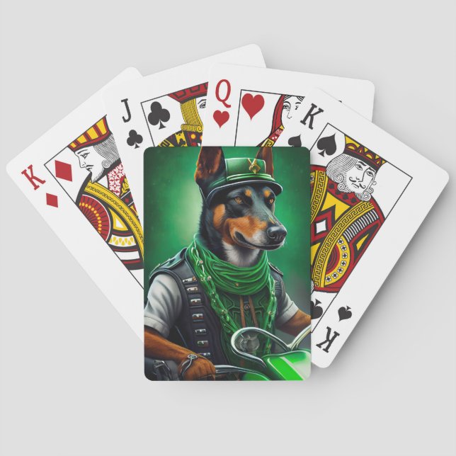 Australian Kelpie driving bike St. Patrick's Day Playing Cards (Back)