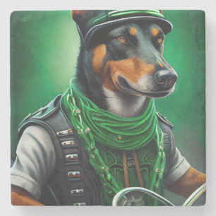 Australian Kelpie driving bike St. Patrick's Day Stone Coaster