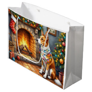 Australian Kelpie Fireplace with Christmas Lights Large Gift Bag