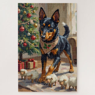 Australian Kelpie Herding Christmas Art Jigsaw Puzzle