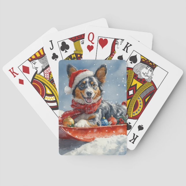 Australian Kelpie in Sledge Let it Snow Christmas Playing Cards (Back)