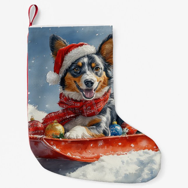 Australian Kelpie in Sledge Let it Snow Christmas Small Christmas Stocking (Front)
