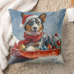 Australian Kelpie in Sledge Let it Snow Christmas Throw Pillow