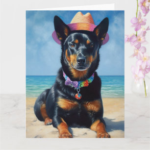 Australian Kelpie on Beach,dog lovers summer gift Card