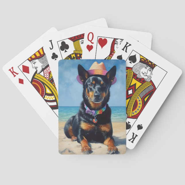 Australian Kelpie on Beach,dog lovers summer gift  Playing Cards (Back)