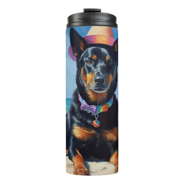 Australian Kelpie on Beach,dog lovers summer gift  Thermal Tumbler (Front)