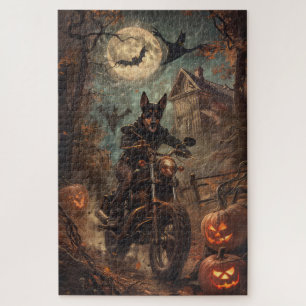 Australian Kelpie Riding Motorcycle Halloween  Jigsaw Puzzle