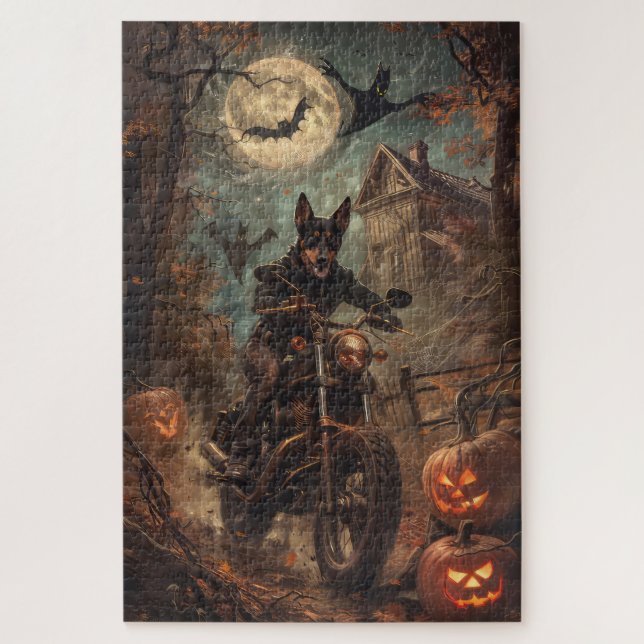 Australian Kelpie Riding Motorcycle Halloween  Jigsaw Puzzle (Vertical)