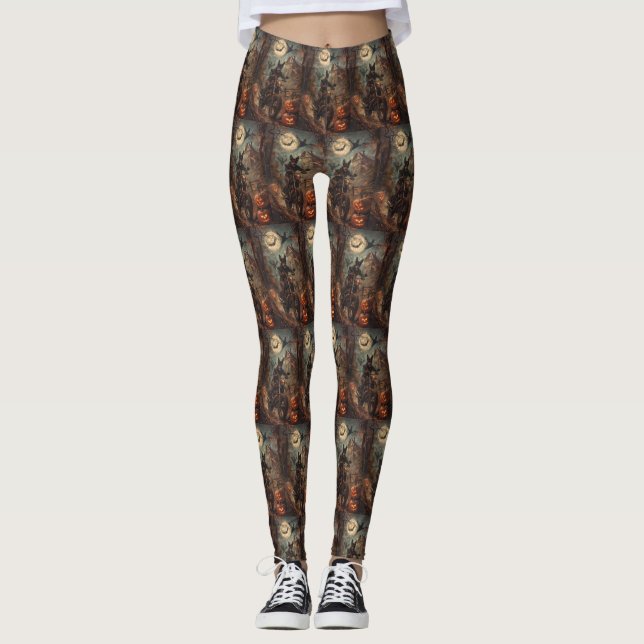 Australian Kelpie Riding Motorcycle Halloween  Leggings (Front)