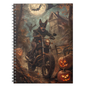 Australian Kelpie Riding Motorcycle Halloween Notebook