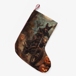 Australian Kelpie Riding Motorcycle Halloween  Small Christmas Stocking