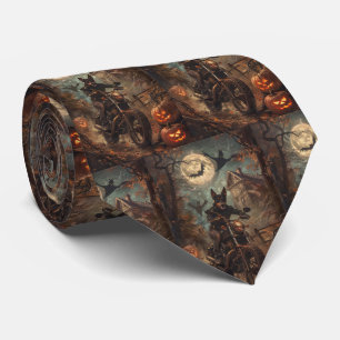 Australian Kelpie Riding Motorcycle Halloween Tie