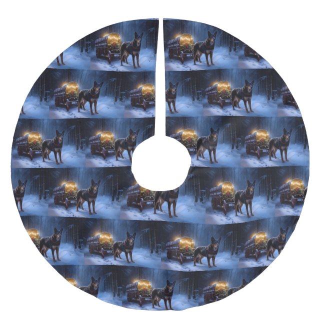 Australian Kelpie Snowy Sleigh Christmas Decor  Brushed Polyester Tree Skirt (Front)