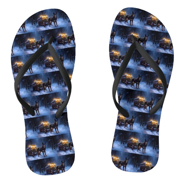 Australian Kelpie Snowy Sleigh Christmas Decor  Flip Flops (Footbed)