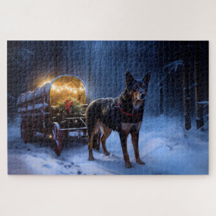 Australian Kelpie Snowy Sleigh Christmas Decor  Jigsaw Puzzle