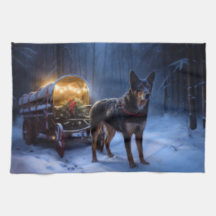 Australian Kelpie Snowy Sleigh Christmas Decor Kitchen Towel