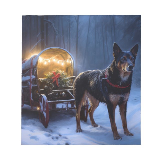 Australian Kelpie Snowy Sleigh Christmas Decor  Notepad (Front)