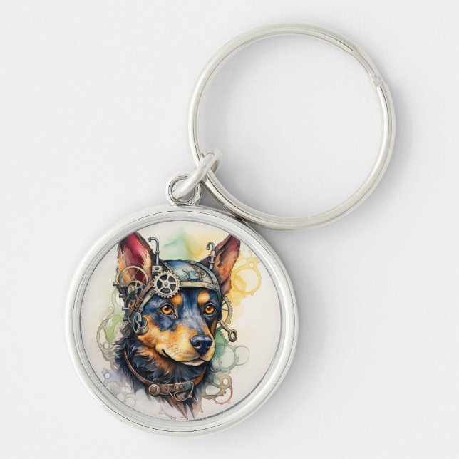 Australian Kelpie Steampunk Dog Keychain (Front)