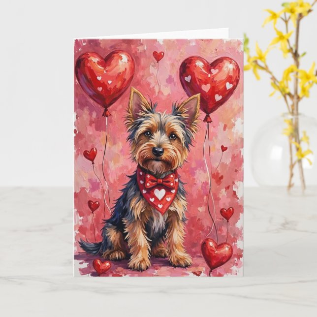 Australian Kelpie Valentine’s Day Dog with Hearts  Card (Yellow Flower)