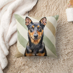 Australian Kelpie Watercolor Earth Stripe Art Throw Pillow