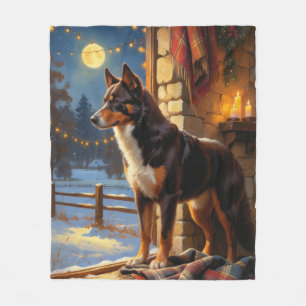 Australian Kelpie With Christmas Lights Holiday Fleece Blanket