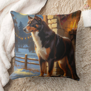 Australian Kelpie With Christmas Lights Holiday Throw Pillow
