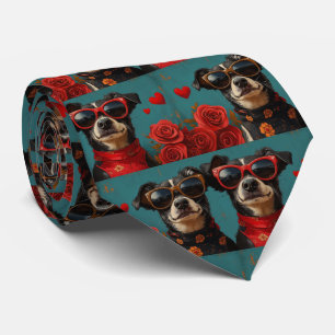 Australian Kelpie With Heart Roses Valentine's Day Tie