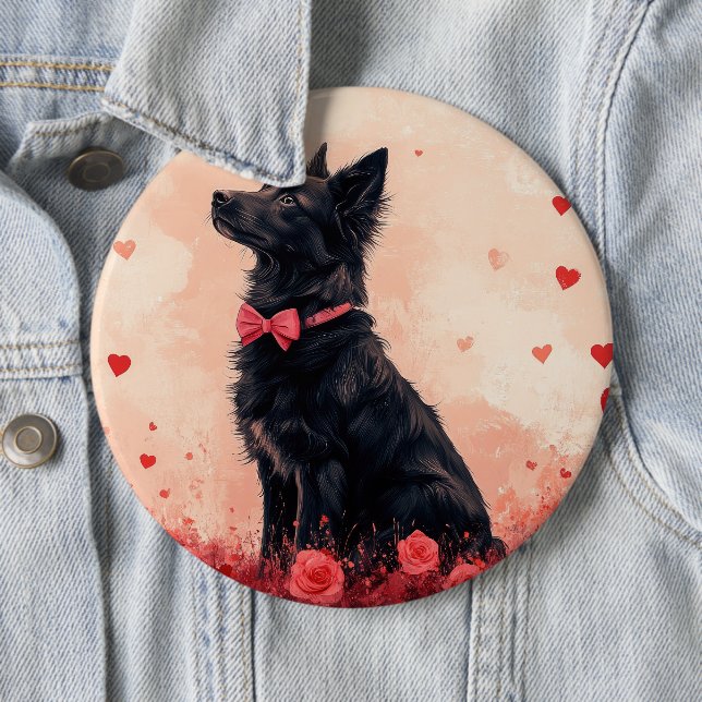 Australian Kelpie with Roses - Valentine's Day 6 Inch Round Button (In Situ)
