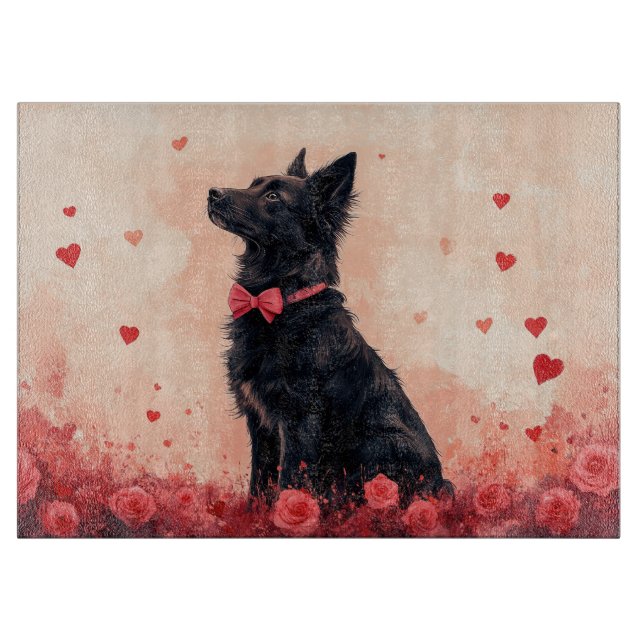 Australian Kelpie with Roses - Valentine's Day Cutting Board (Front)