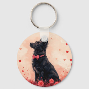 Australian Kelpie with Roses - Valentine's Day Keychain