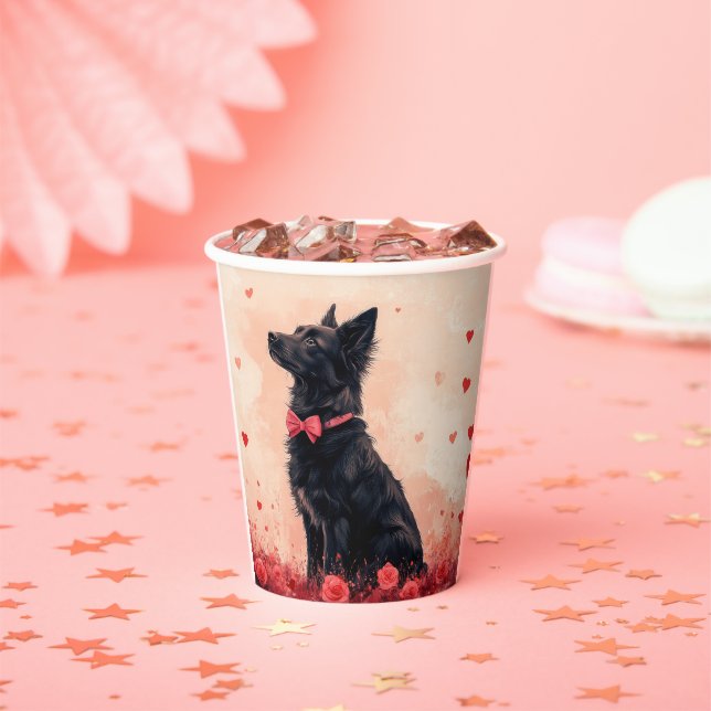 Australian Kelpie with Roses - Valentine's Day Paper Cups (Insitu)