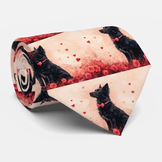 Australian Kelpie with Roses - Valentine's Day Tie (Rolled)