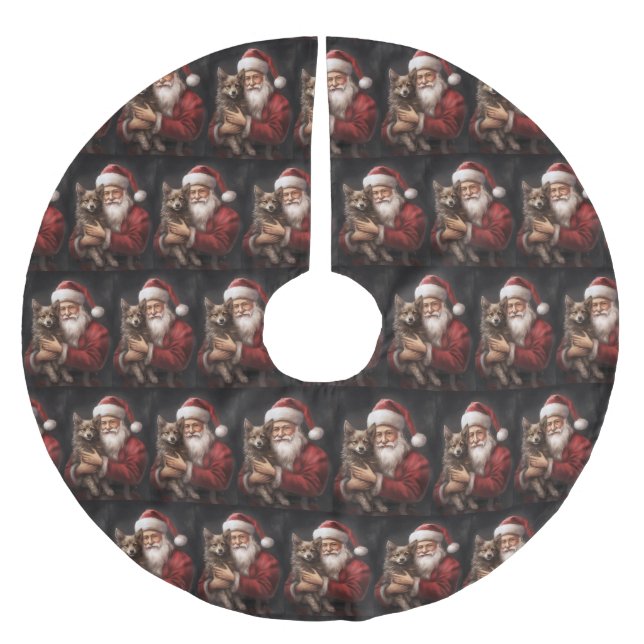 Australian Kelpie with Santa Claus Christmas Brushed Polyester Tree Skirt (Front)