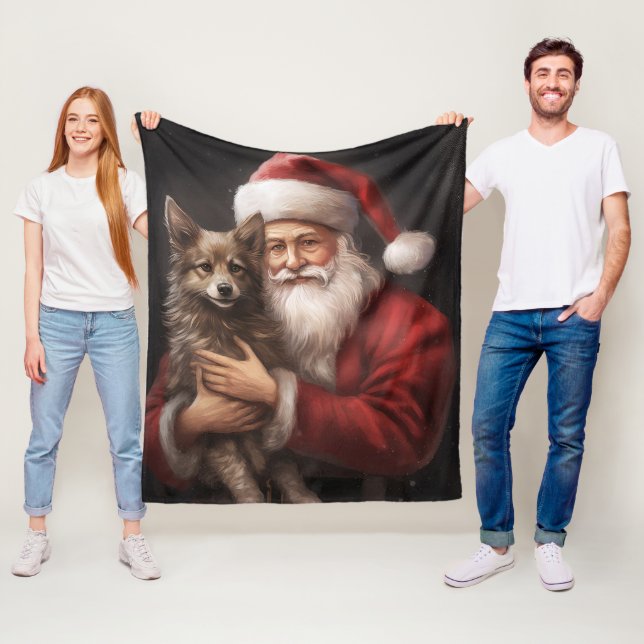 Australian Kelpie with Santa Claus Christmas Fleece Blanket (In Situ)