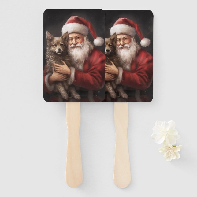 Australian Kelpie with Santa Claus Christmas Hand Fan (Front and Back)