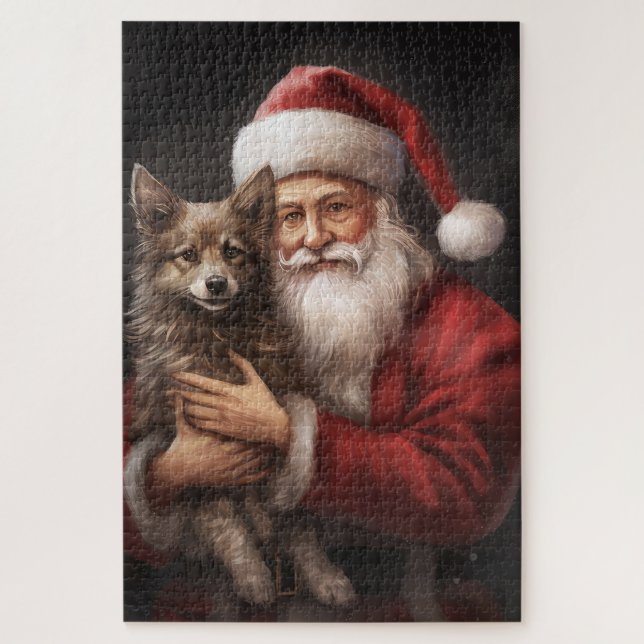 Australian Kelpie with Santa Claus Christmas Jigsaw Puzzle (Vertical)