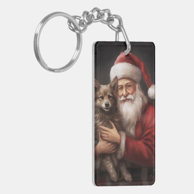 Australian Kelpie with Santa Claus Christmas Keychain (Front Left)