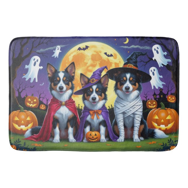 Australian Kelpies Dogs Pumpkin Halloween Funny Bath Mat (Front)