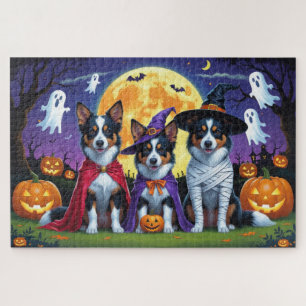 Australian Kelpies Dogs Pumpkin Halloween Funny Jigsaw Puzzle