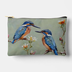 Australian Kingfisher Birds And Flowers Oil Paint, Accessory Pouch