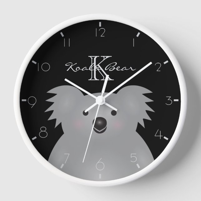 Australian Koala Bear Cute Add Your Name Monogram Clock (Front)
