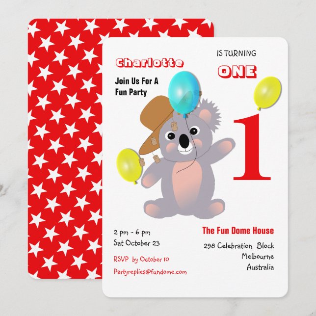 Australian Koala Bear Cute Graphic Invitation (Front/Back)