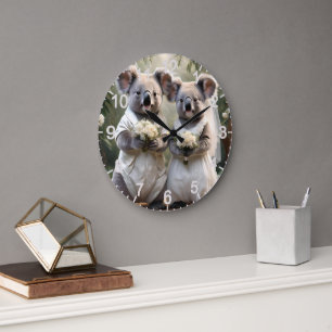 Australian Koala Bear White Wedding, Large Clock